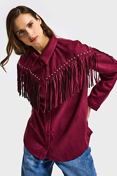 it's basic Women's Burgundy Suede Fabric Tassel and Drop Detailed Design Shir...