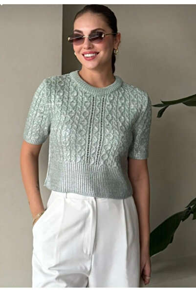 My Blog Mint Knitted Sheet Short Sleeve Knitwear Sweater-4225