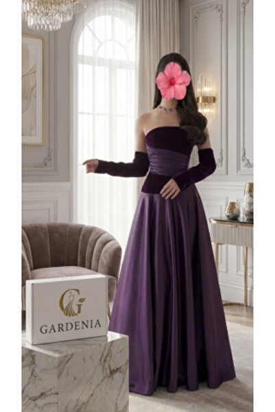 Gardenia Fashion Velvet Evening Dress with Satin Skirt