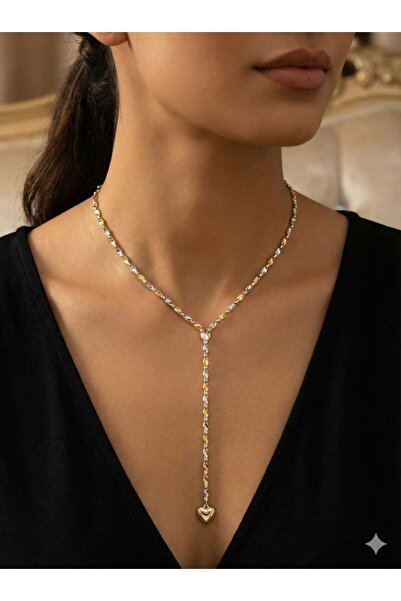 Handmade el yapımı, altın ve gümüş renkli, özel günler için, çelik ''Y'' kolye