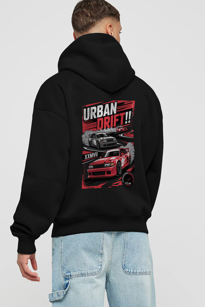 Ankhises Σειρά αυτοκινήτων (36) Πίσω με τύπωμα Μαύρο φούτερ με κουκούλα overs...