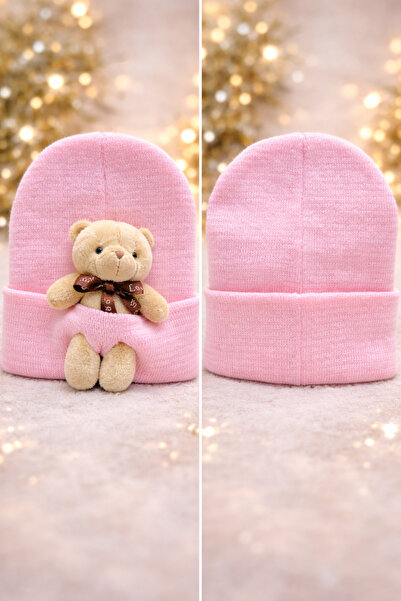 Muraty قبعة أطفال مرنة من الصوف مع تفاصيل دب قطيفة، قبعة للبالغين من الجنسين ...