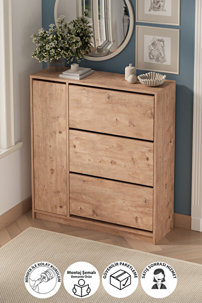 Bofigo Düşer Kapak Ayakkabılık 4 Kapaklı 6 Bölmeli Kayar Raflı Ayakkabılık Gi...