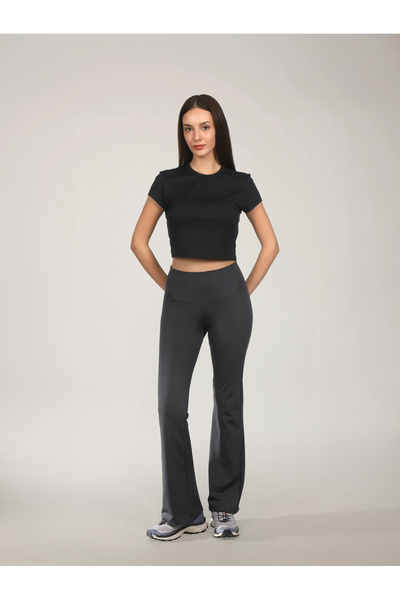 RARE SEASON Kadın Toparlayıcı Fit Yüksek Belli İspanyol Paça Füme Tayt