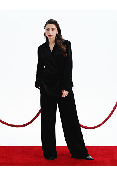 LC Waikiki Black Wide Leg Women's Velvet Trousers