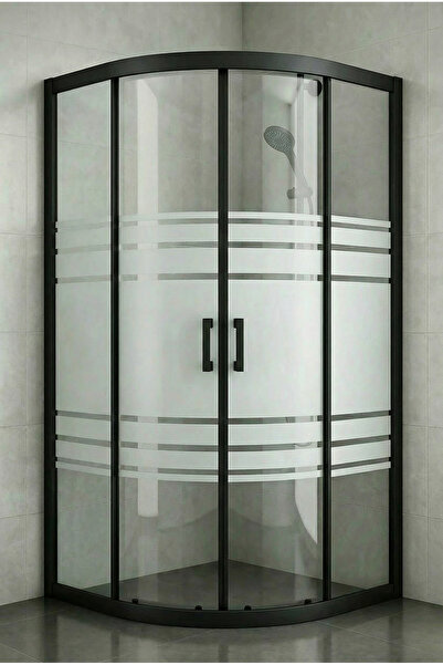 Durul Duşakabin Oval 5 mm Trio Desen Temperli Cam Siyah Profil 190 cm