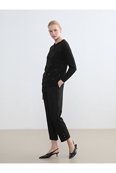 LC Waikiki Black Women's Trousers with Elastic Waist and Button Detail