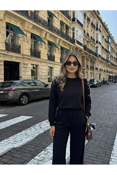 Koza Butik Γυναικείο μακρυμάνικο σετ αθλητικής φόρμας με λεπτομέρεια από πέτρ...