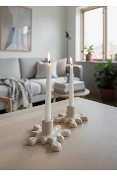 Handmade 2’li Amorf Formlu / Sıçrama Tasarım Şamdan Mumluk Seti