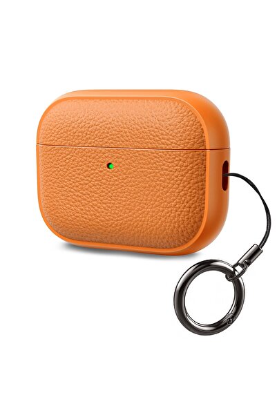 O Ozone غطاء حماية لسماعات AirPods Pro 3، بتصميم جلدي أنيق - برتقالي