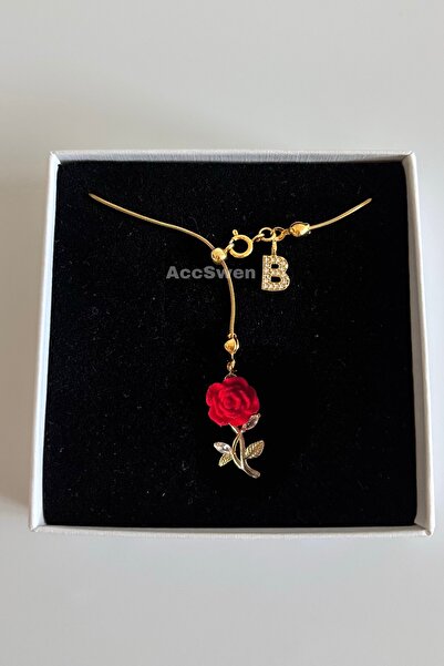 acc swen Letter Rose Elevator Pendant Tarnish-Resistant Steel Red Rose Pendant