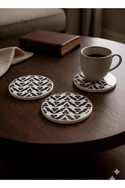 Eren Çini Seramiği 3-Piece Handmade Tile Patterned Ceramic Coasters – Heat Re...