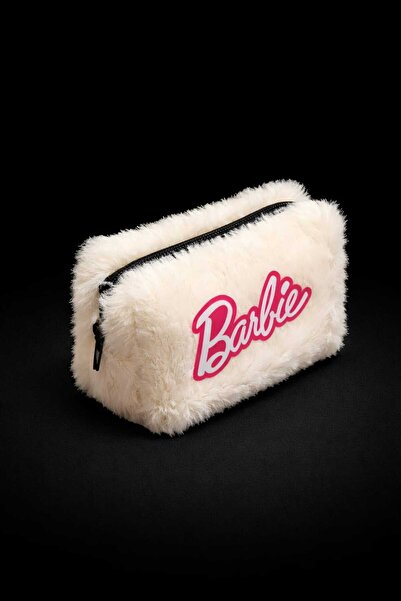KAYLANIN DÜNYASI Barbie Logo Plush Pencil and Makeup Bag – Fluffy Design, Zip...