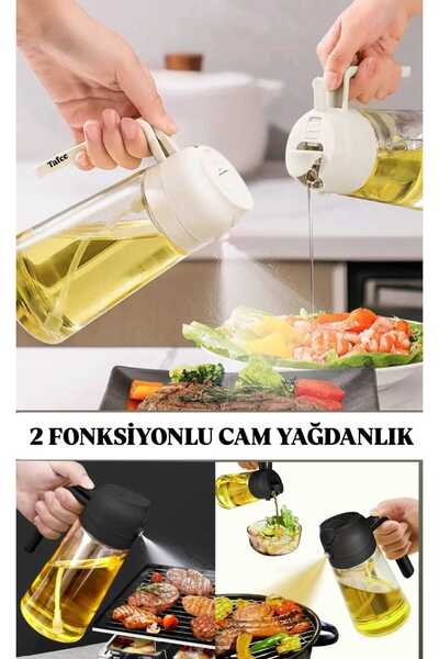 tafce Çift Kullanımlı 2 Fonksiyonlu Cam Yağdanlık Ve Püskürtmeli Sprey Yağdan...