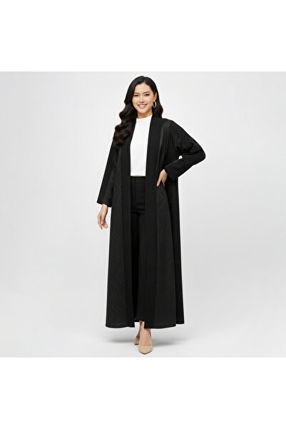 LAMHA عباية سوداء بتداخل القماش الجاكار المنقش