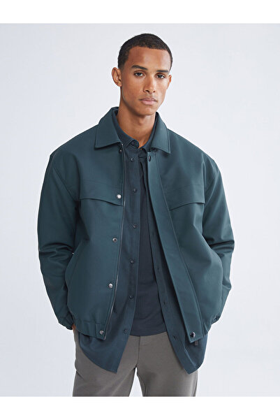 LC Waikiki Petrol Comfortable Fit Shirt Collar Men's Leather-Look Coat