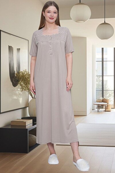 Mecit Pijama Mecit 6049 Vizon Büyük Beden Kadın Gecelik