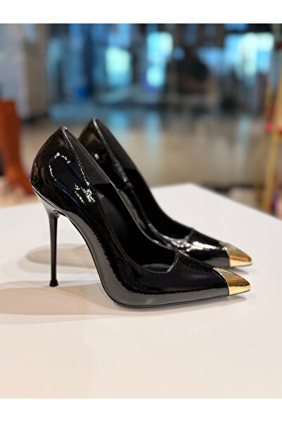 New Stiletto Store Siyah rugan stiletto 12 cm topuk