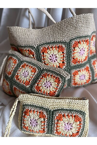 İhtiyacımVar Beach Bag Triple Set, 44 cm 33 cm Size Set of 3 Bags