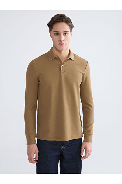 LC Waikiki RMZ GİYİM ΠΡΟΣΦΟΡΕΣ ΤΗΣ ΣΕΖΟΝΗΣ Καφέ ανδρικό φούτερ με λαιμόκοψη πόλο