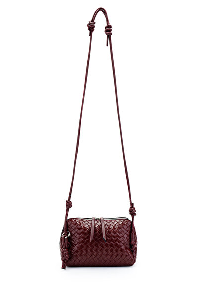 minebag Knitted Patterned Adjustable Strap Bliss Women's Crossbody Bag Burgundy