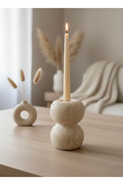 PINALE ART El Yapımı Traverten Mumluk Şamdan 7x7x10