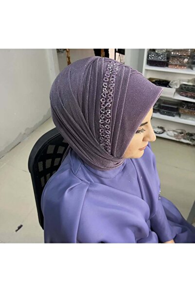 semahazırduvak Lila Simli Aksesuarlı Model hazır türban hazır şal abiye şal d...