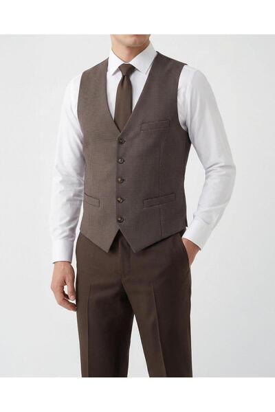 TerziAdemAltun Italian Style S Slim Fit Pocket Vest Brown T10261