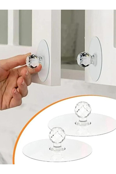 HCB EV AKSESUARLARI 10 Adet Şeffaf Kristal Başlıklı, Yapışkanlı Dolap-Çekmece...