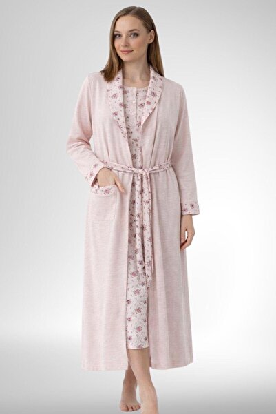 Mecit Pijama Mecit 6312 Powder Women's Plus Size Dressing Gown Nightgown Set