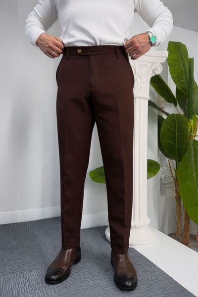 Stylo Men Erkek Kahverengi Boyfriend Duble Paça Kumaş Pantolon