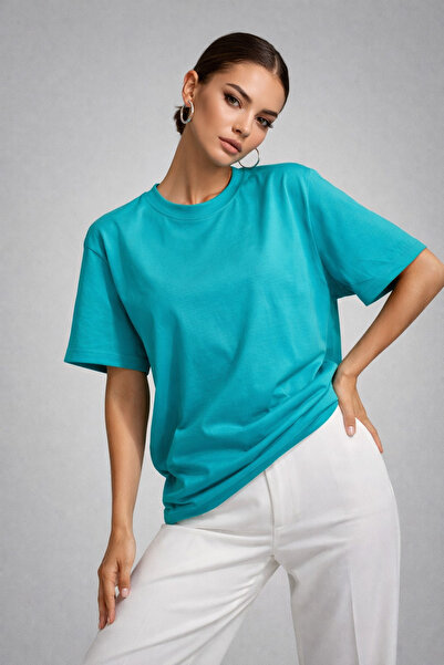 Rich Women's Turquoise 100% Cotton Oversized Basic T-Shirt – Comfortable Fit ...