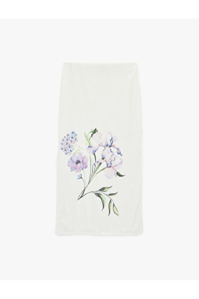 Koton Yırtmaçlı Çiçek Desenli Pullu Payetli Midi Etek