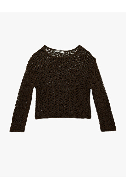 Koton Long Sleeve Crew Neck Openwork Knitwear Sweater