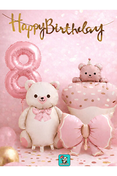 Bunloon Розов плюшен мечок Тема 8-ми рожден ден Фолио балон комплект