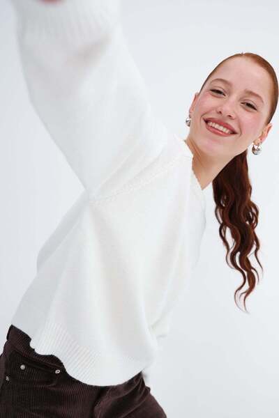 Addax Pulover tricotat cu broderie stea K3418-D4