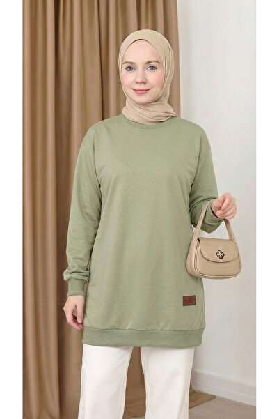 unika boutique Kadın Bisiklet Yaka Tesettür Yırtmaçlı Armalı Tunik Sweat Swea...