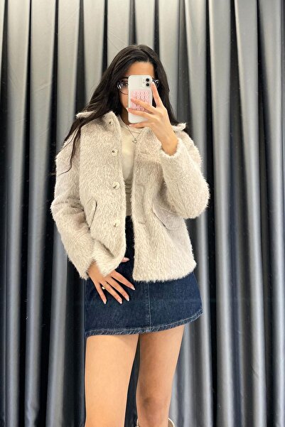Crep Kırçıllı Cep Detay Mont - Bej BEJ