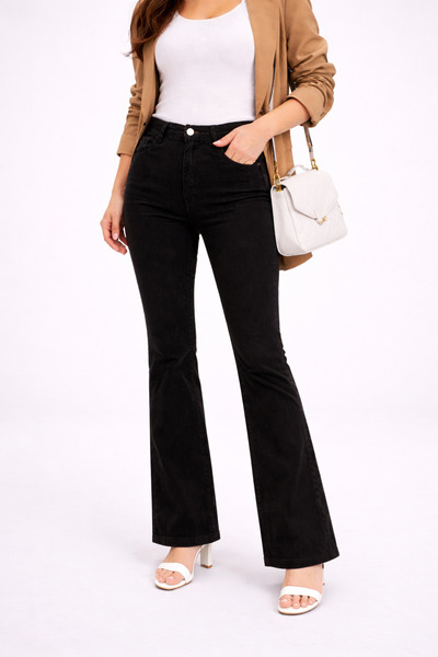 DELDNM Sieana Women's Black High Waist Stretch Fabric Flare Flared Trend Jean