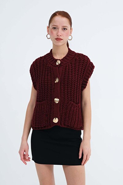Addax Gold Button Thick Knit Vest Y2934