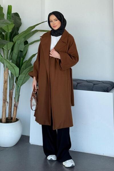 Şulemoda Giyim Done Kaşe Kaban Taba