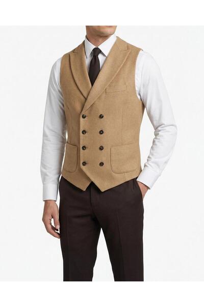 TerziAdemAltun Italian Style S Slim Fit K Double-Breasted Cashmere Pocket Ves...