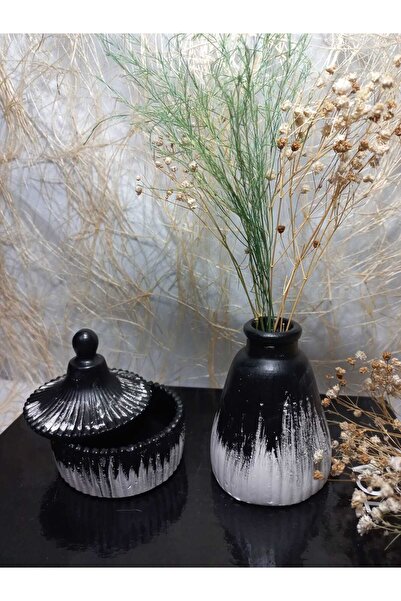 emilysamy مجموعة صندوق وزهرية ديكورية متعددة الأغراض كهدية باللونين الأسود وا...