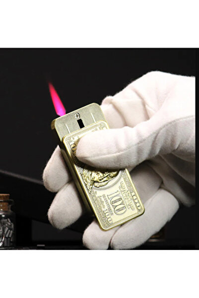 NikaŞ Dolar Kabartmalı Koleksiyonluk Pembe Alevli Pürmüz Gazlı Çakmak - Kırmı...