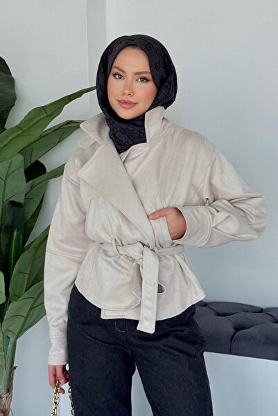 Şulemoda Giyim Κοντό σουέτ μπουφάν μπεζ