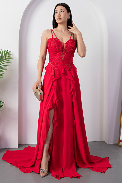 PULLIMM Sweetheart Neckline Rope Strap Low-Cut Ruffle Dress K-02