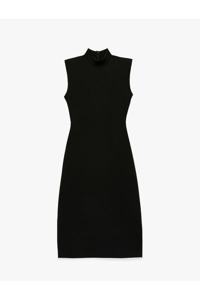 Koton Krep Scuba Fabric Mock Neck Sleeveless Slim Fit Midi Dress