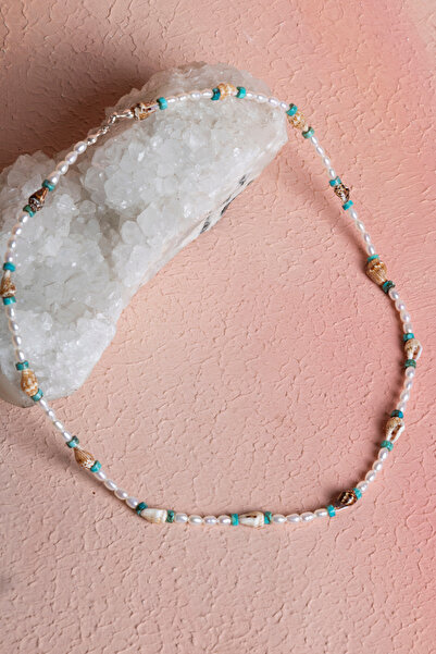 OSMANLI DOĞAL TAŞ Certified Pearl, Natural Stone Necklace with Turquoise Sea ...