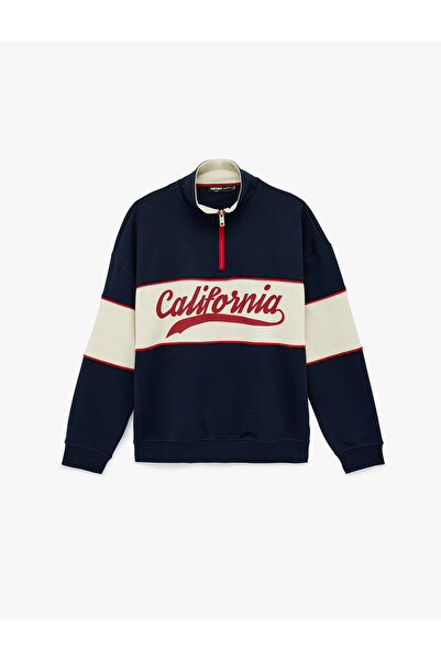Koton Oversize Color Block College Printed Half-Zip Sweatshirt