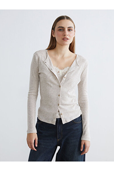 LC Waikiki Bej Bisiklet Yaka Dantel Detaylı Kadın Body